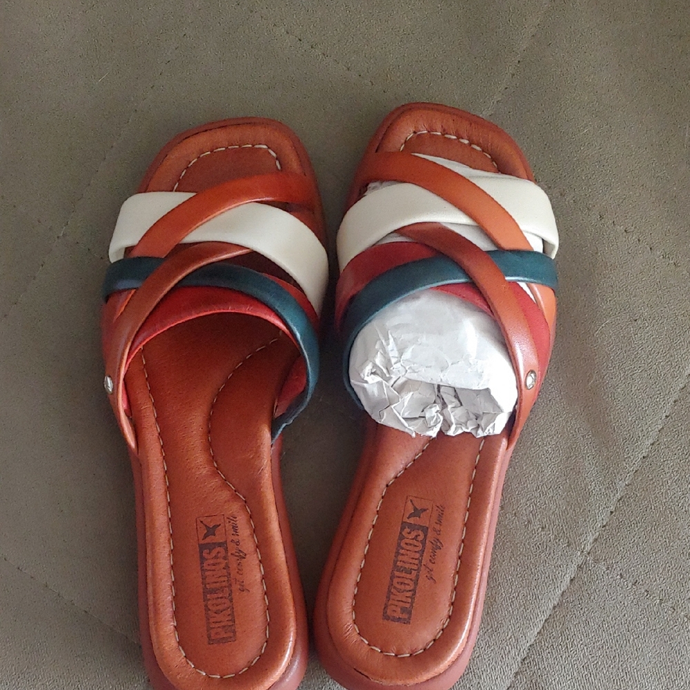 PIKOLINOS Brown, White, Green And Rust Sandals